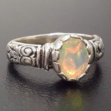 Boho Opal Ring - Genuine Fire Opal Ring - Solitaire Tribal Band