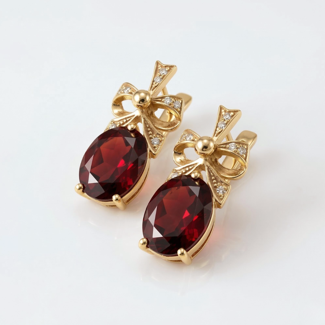 Created Ruby Earrings made in 18k Gold Vermeil with Oval Created Red Ruby in Solitaire with Accents setting, July Birthstone gift idea, symbolizes nobility, purity, and passion, ideal for everyday wear and perfect for birthday gifting and special occasions.