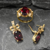 Gold Ruby Earrings - Red Ribbon Earrings, Drop Ribbon Earrings