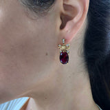 Gold Ruby Earrings - Red Ribbon Earrings, Drop Ribbon Earrings