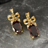 Gold Ruby Earrings - Red Ribbon Earrings, Drop Ribbon Earrings