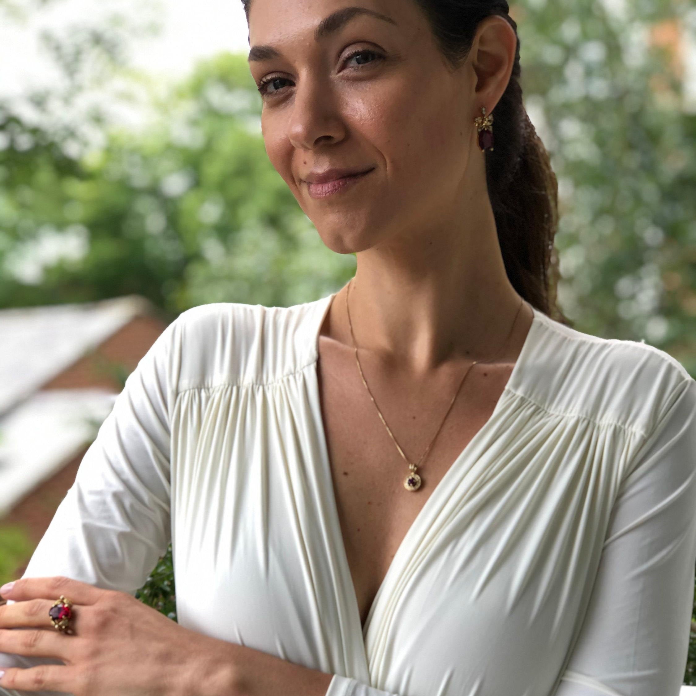 Elegant 18k Gold Vermeil Ruby Earrings with Oval Created Red Ruby, perfect for birthdays and special occasions.