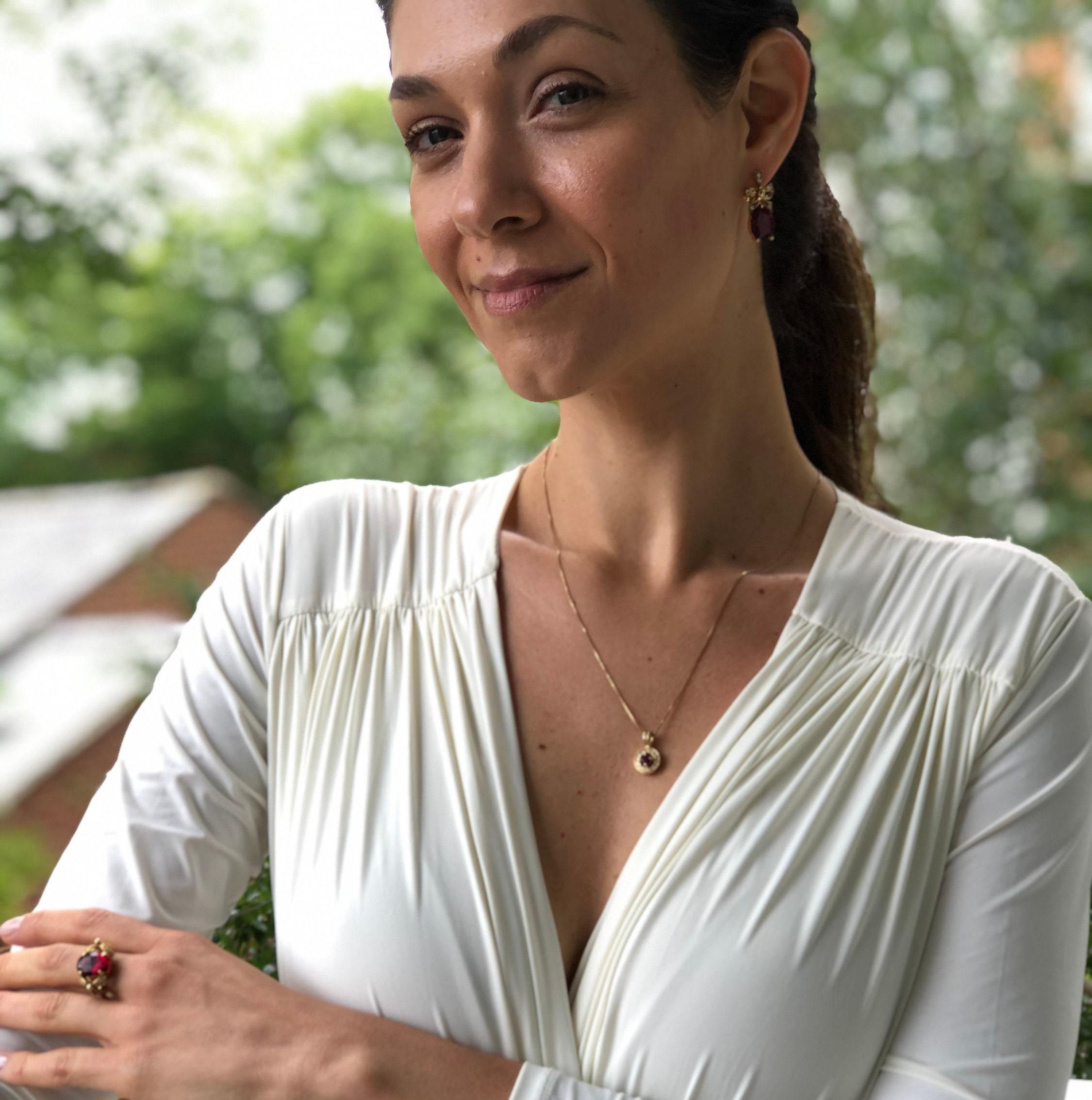 Elegant 18k Gold Vermeil Ruby Earrings with Oval Created Red Ruby, perfect for birthdays and special occasions.