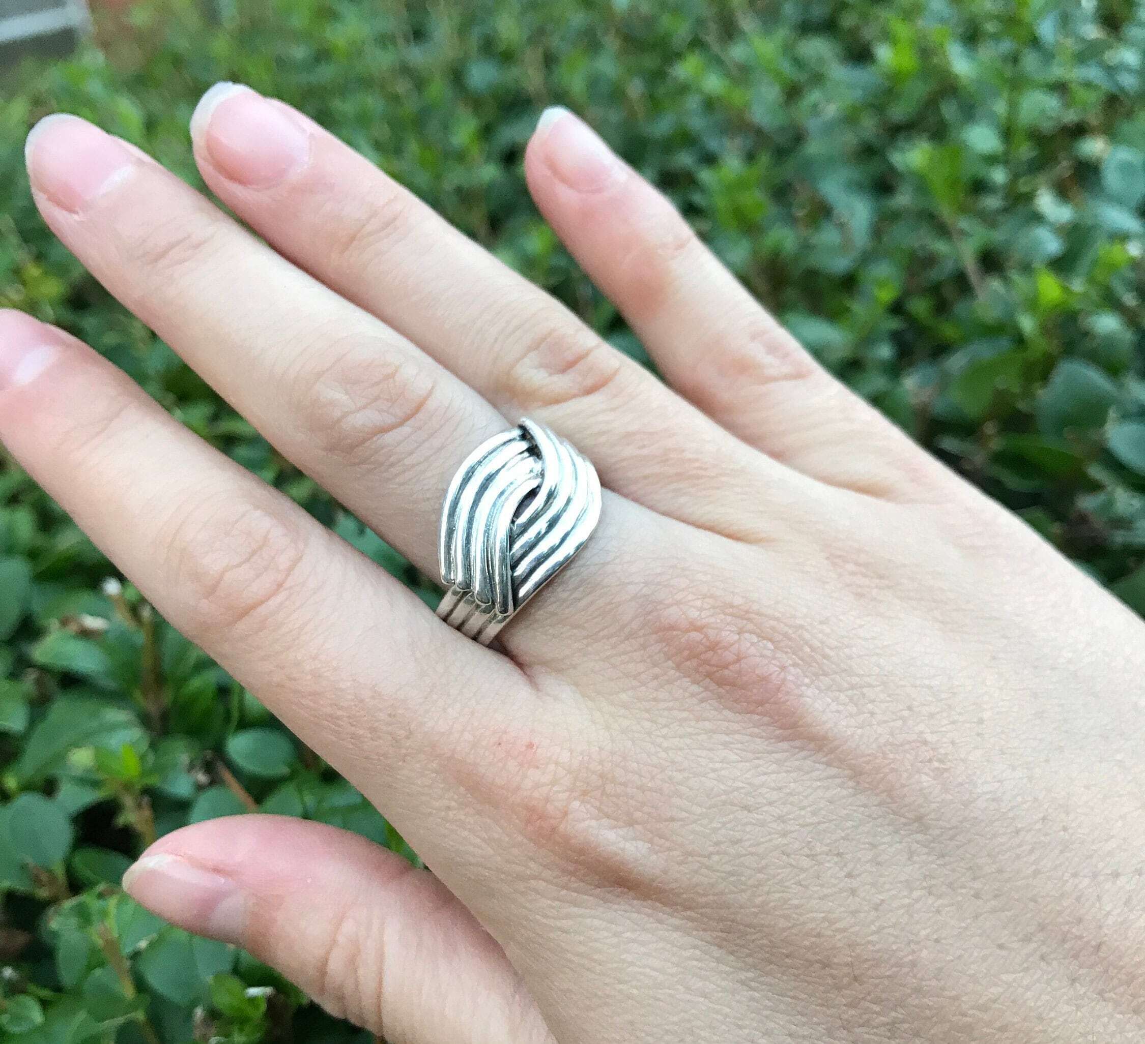 Silver Wave Ring, Bypass Ring, Solid Silver Ring, Statement Ring, Unique Silver Ring, Artistic Ring, Intertwined Ring, Sterling Silver Ring
