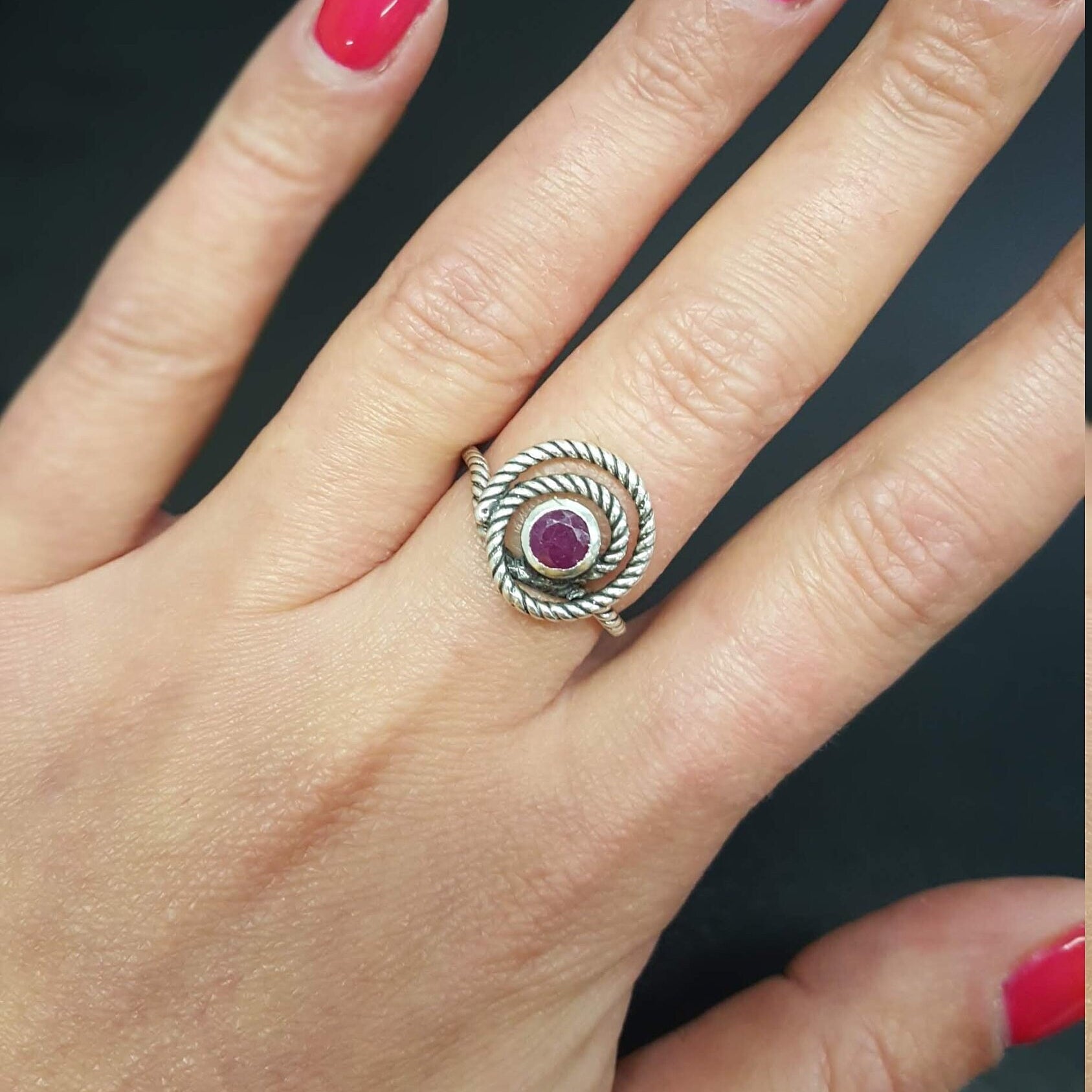 Elegant 925 Sterling Silver ring featuring a natural red ruby, perfect as a July birthstone gift for special occasions.