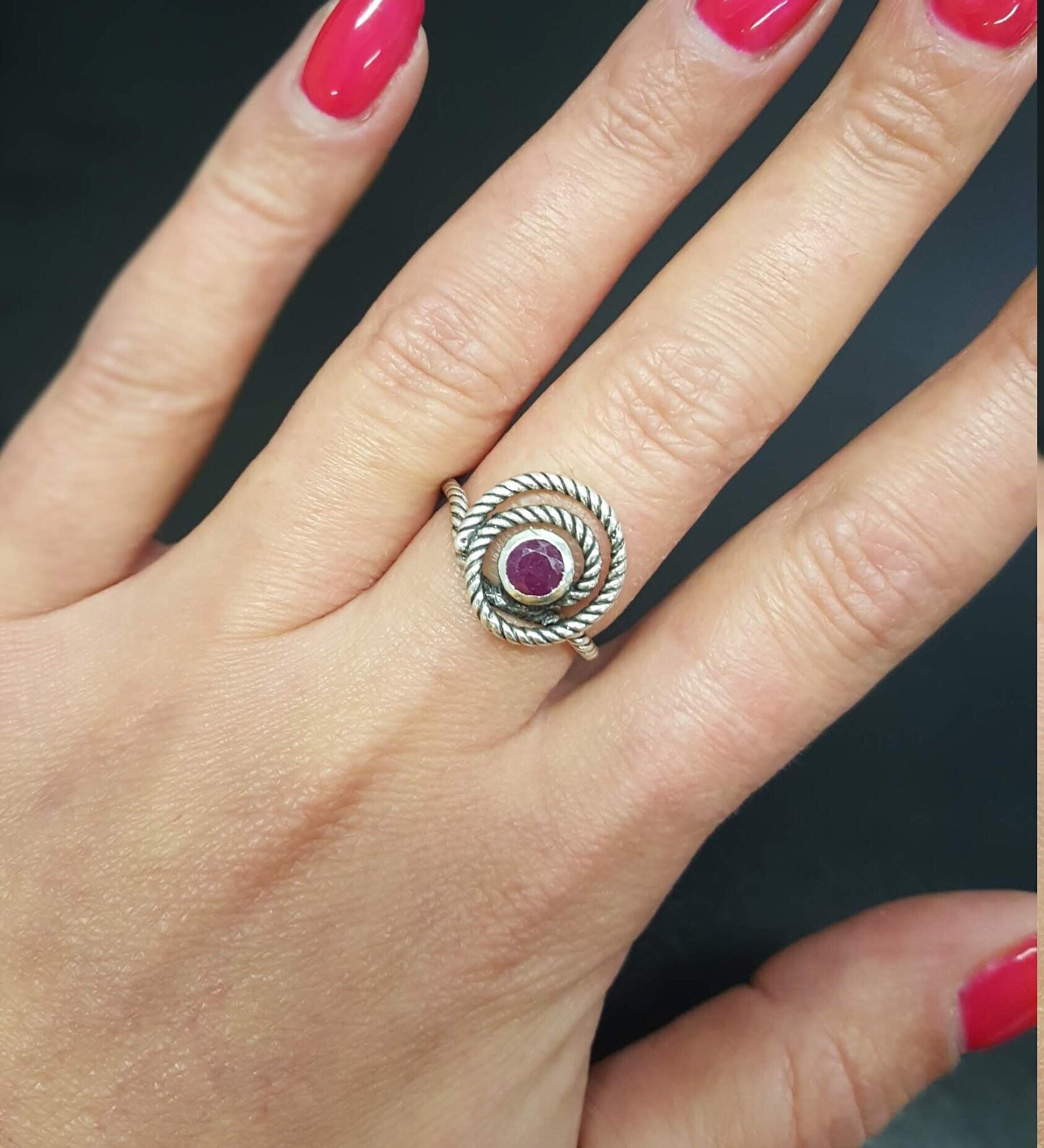 Elegant 925 Sterling Silver ring featuring a natural red ruby, perfect as a July birthstone gift for special occasions.