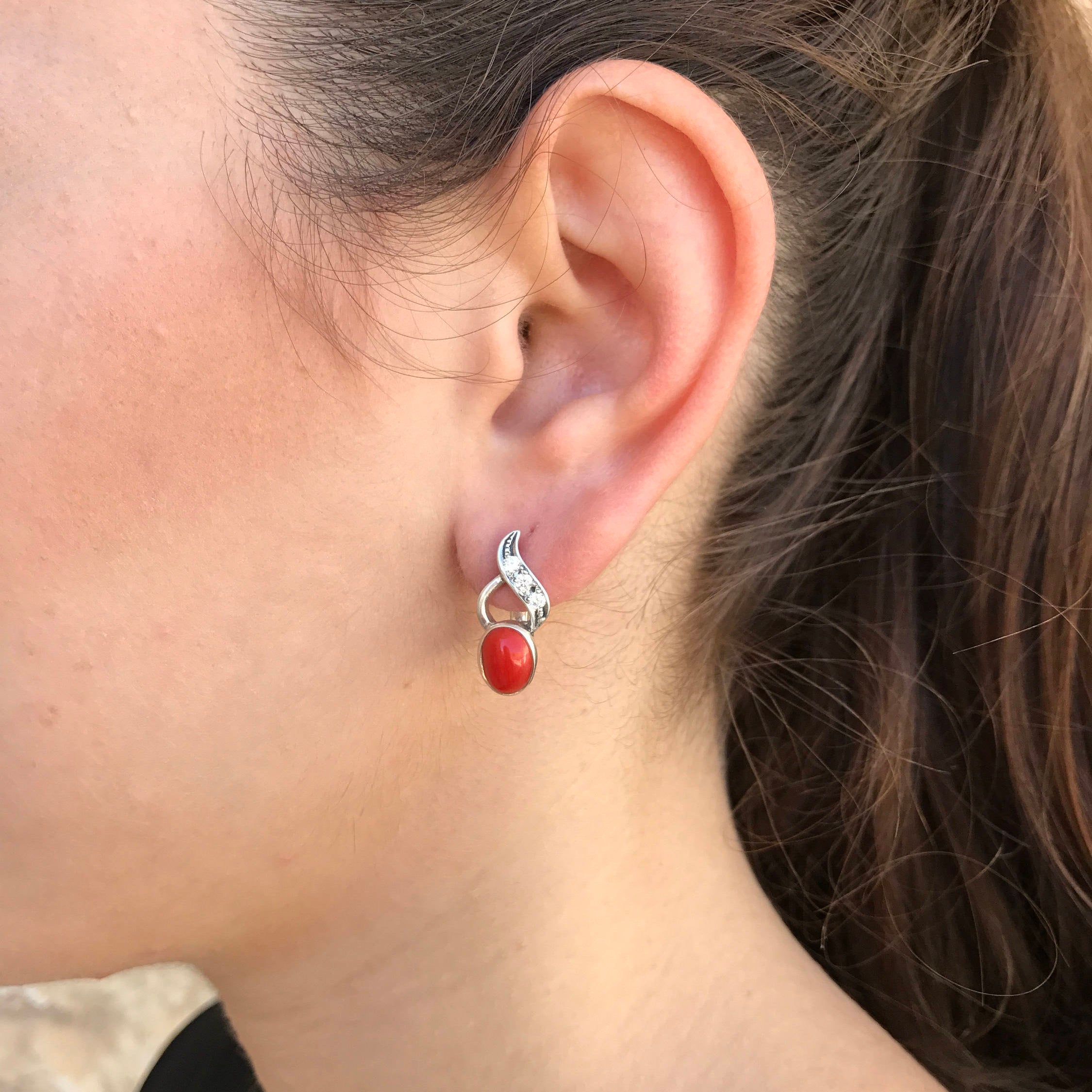 Coral Earrings, Natural Coral, Red Coral Earrings, March Birthstone, Vintage Coral Earrings, Red Earrings, Vintage Earrings, Solid Silver