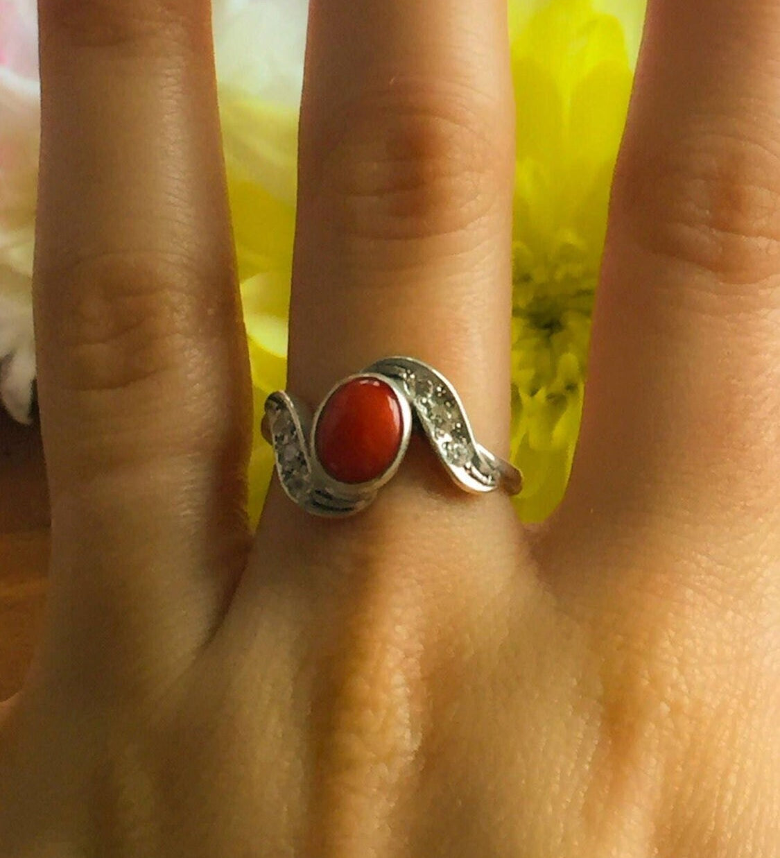 Coral Ring, Natural Coral, Red Coral Ring, March Birthstone, Vintage Coral Ring, Red Stone Ring, Vintage Rings, Solid Silver Ring, Coral