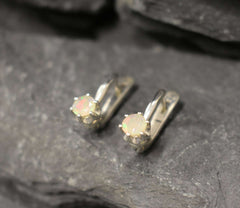 Fire Opal Earrings, Natural Opal, Dainty Earrings, Fire Opal Studs, Vintage Earrings, Precious Opal, Ethiopian Opal, Solid Silver Earrings