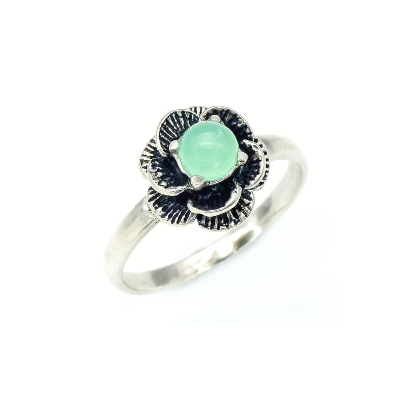 Flower Ring, Chrysoprase Ring, Vintage Rings, Chrysoprase, Solid Silver Ring, Green Stone Ring, Vintage Ring, Spring Ring, Matching Set