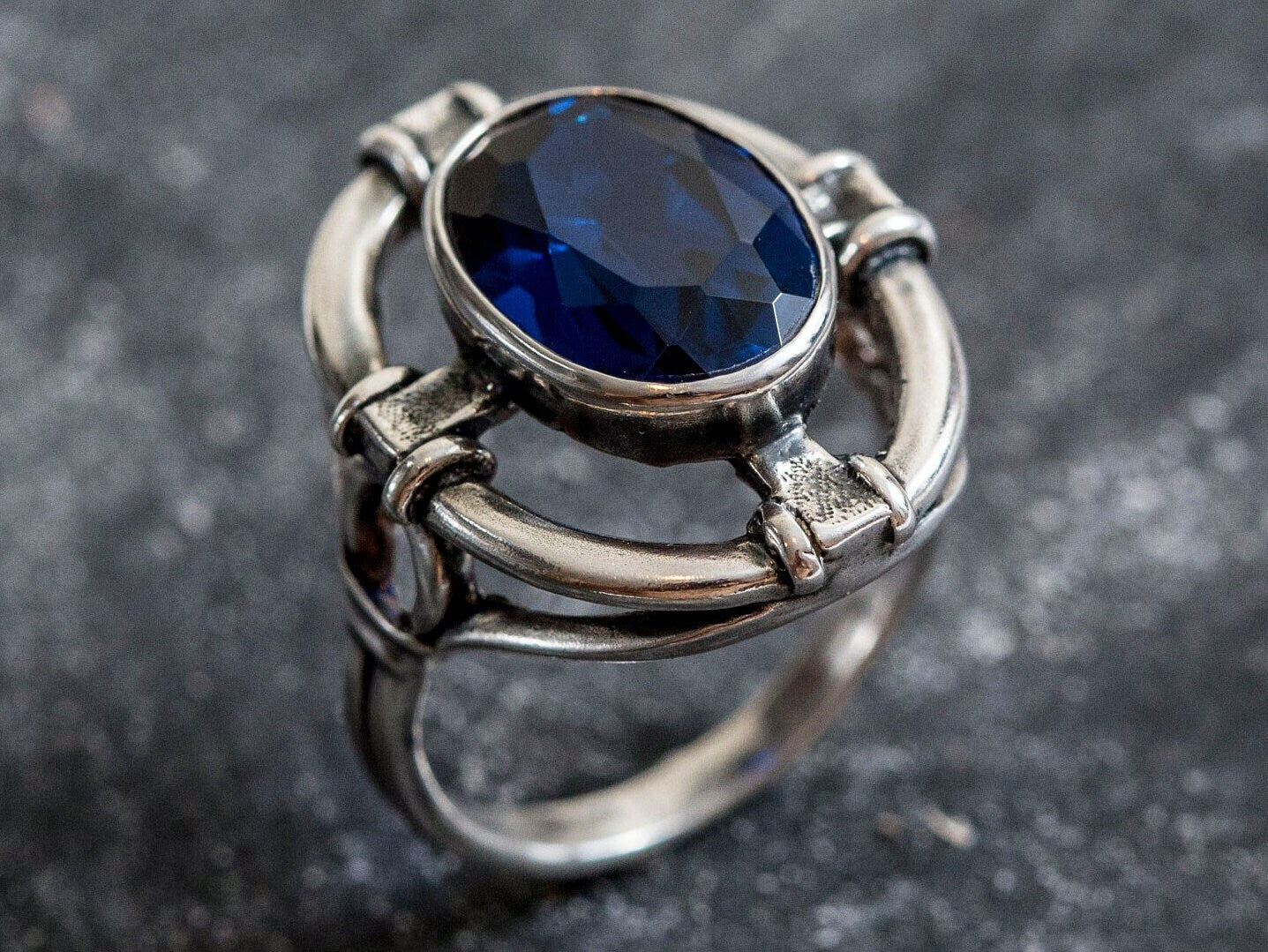 Created Sapphire Ring made in 925 Sterling Silver with Oval Created Blue Sapphire in Bezel setting, September Birthstone gift idea, symbolizes sincerity, truth, and faithfulness, ideal for everyday wear and perfect for birthday gifting and special occasions.