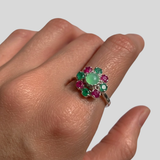 Chrysoprase Ring - Emerald Flower Ring - Daisy Ruby Ring