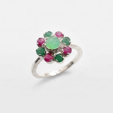 Chrysoprase Ring - Emerald Flower Ring - Daisy Ruby Ring