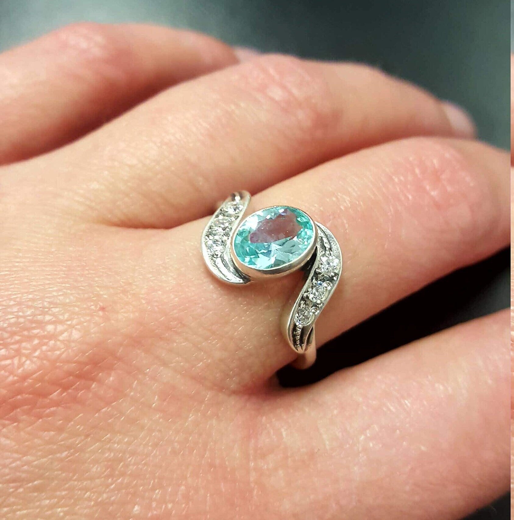Blue Aquamarine Ring, Created Aquamarine, Blue Diamond Ring, Vintage Rings, Aqua Ring, Blue Vintage Ring, Blue Aqua Ring, Solid Silver Ring