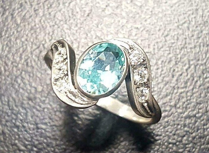 Blue Aquamarine Ring, Created Aquamarine, Blue Diamond Ring, Vintage Rings, Aqua Ring, Blue Vintage Ring, Blue Aqua Ring, Solid Silver Ring