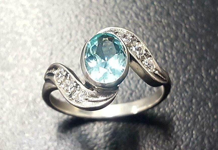 Blue Aquamarine Ring, Created Aquamarine, Blue Diamond Ring, Vintage Rings, Aqua Ring, Blue Vintage Ring, Blue Aqua Ring, Solid Silver Ring