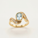 Aquamarine Gold Ring - Oval Aquamarine Ring - Vintage Aqua Ring