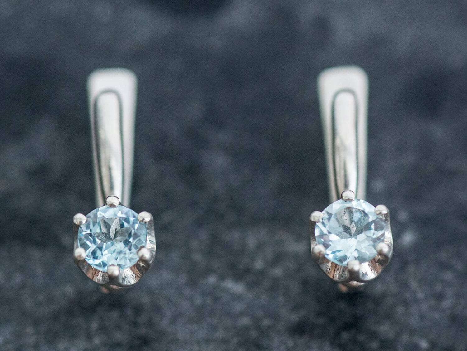 Blue Topaz Earrings, Natural Blue Topaz, Dainty Earrings, December Birthstone, Blue Studs, Delicate Earrings, Solid Silver Earrings, Topaz