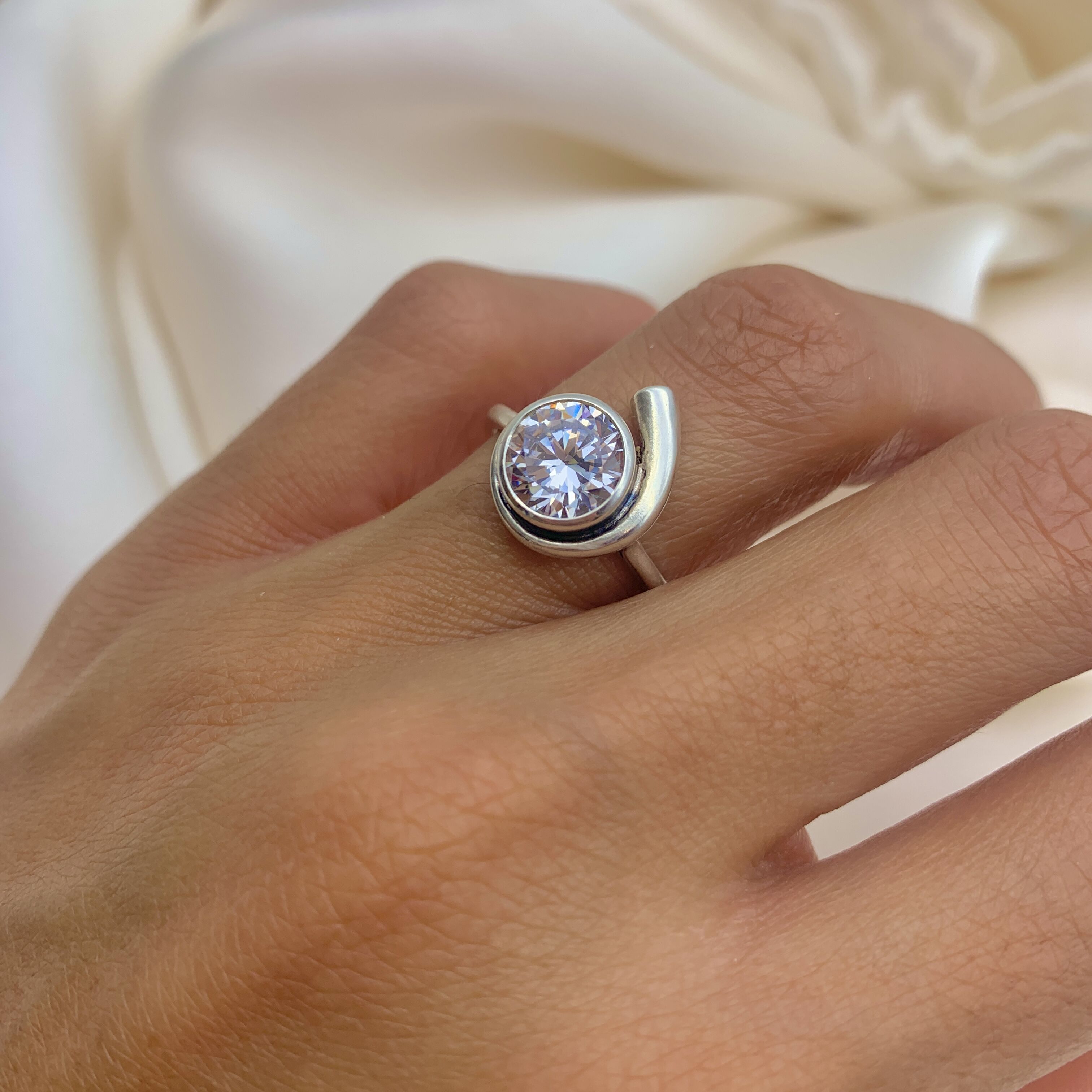 Diamond Ring, Created Diamond, Bezel Round Ring, Bridal Ring, Sparkly Ring, Round Ring, 2 Carat Ring, Promise Ring, Solid Silver Ring