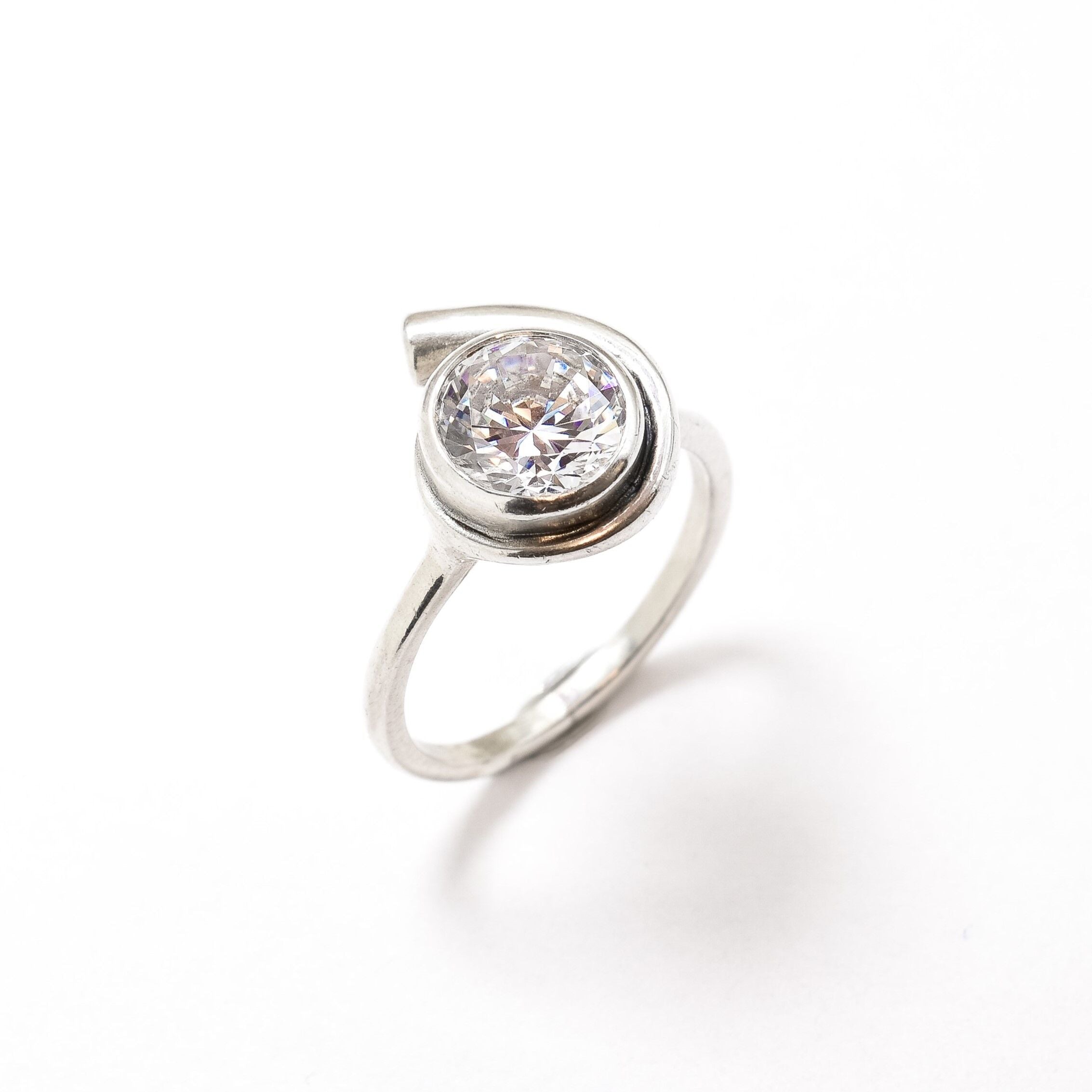 Diamond Ring, Created Diamond, Bezel Round Ring, Bridal Ring, Sparkly Ring, Round Ring, 2 Carat Ring, Promise Ring, Solid Silver Ring