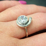 Swirl Diamond Ring - Sparkly Vintage Ring - Bezel Solitaire Ring