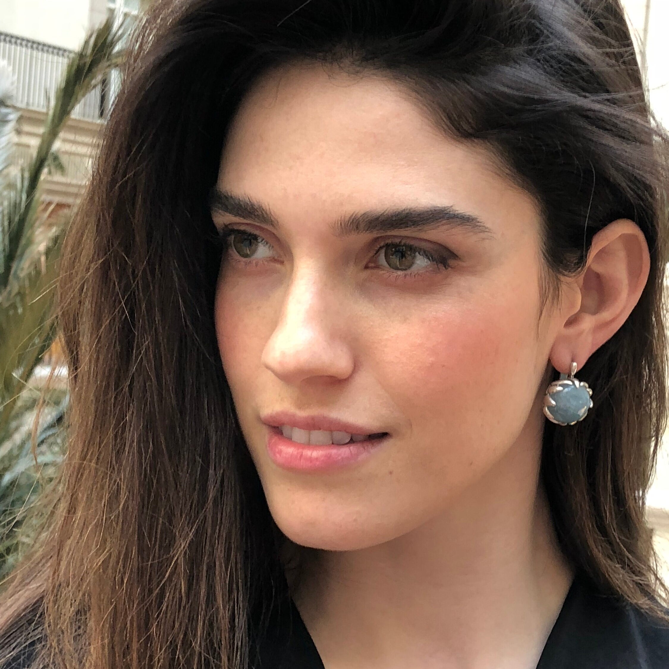 Aquamarine Earrings, Natural Aquamarine, March Birthstone, Vintage Earrings, Large Stone, Large Earrings, Ear Weights, Solid Silver, Aqua