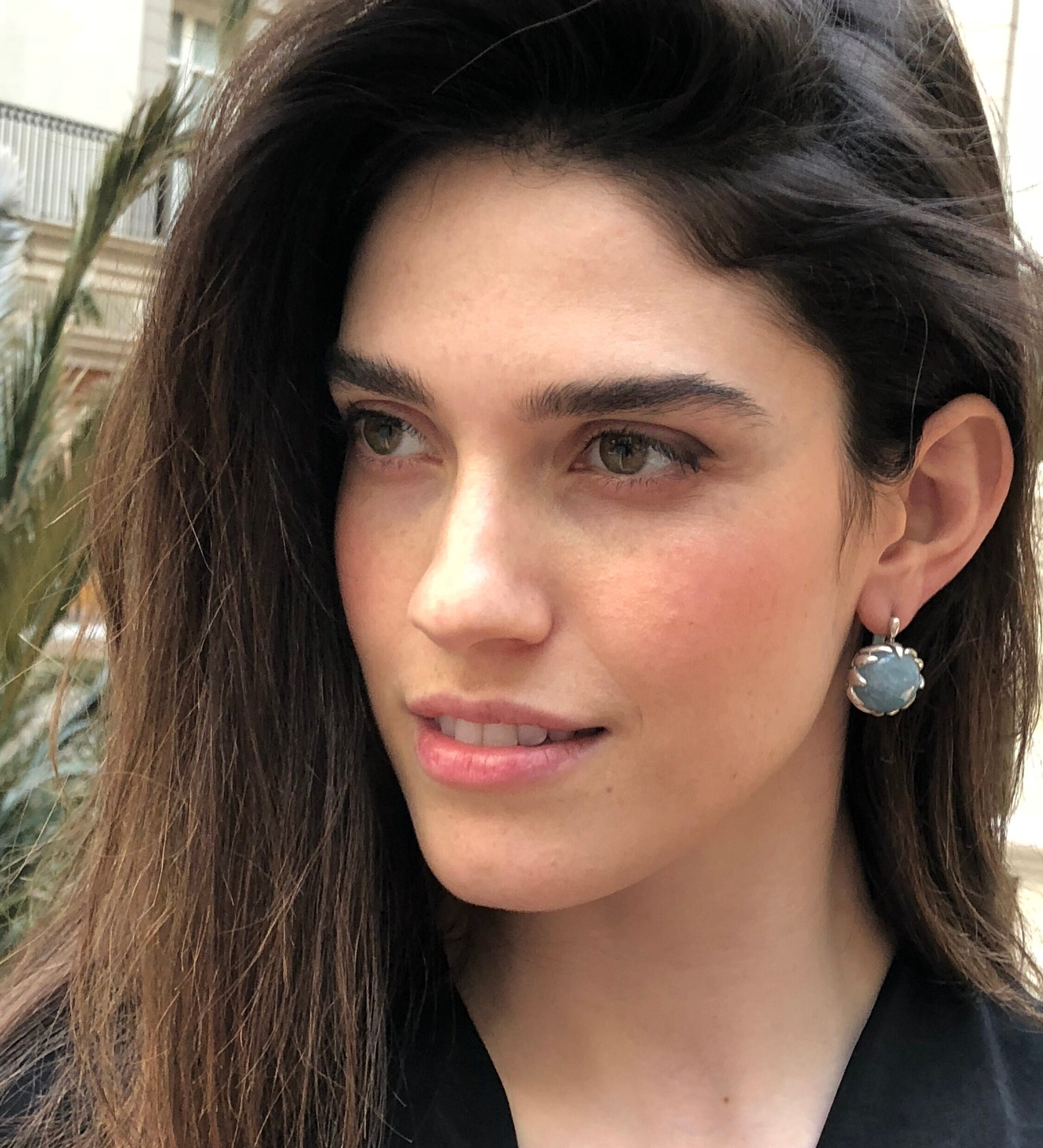 Aquamarine Earrings, Natural Aquamarine, March Birthstone, Vintage Earrings, Large Stone, Large Earrings, Ear Weights, Solid Silver, Aqua