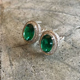 Victorian Emerald Earrings - Emerald Statement Studs - Halo Emerald Earrings