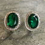 Created Emerald Earrings made in 925 Sterling Silver with Oval Created Green Emerald in Prong setting, May Birthstone gift idea, symbolizes, ideal for everyday wear and perfect for birthday gifting and special occasions.