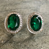 Created Emerald Earrings made in 925 Sterling Silver with Oval Created Green Emerald in Prong setting, May Birthstone gift idea, symbolizes, ideal for everyday wear and perfect for birthday gifting and special occasions.