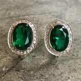 Created Emerald Earrings made in 925 Sterling Silver with Oval Created Green Emerald in Prong setting, May Birthstone gift idea, symbolizes, ideal for everyday wear and perfect for birthday gifting and special occasions.