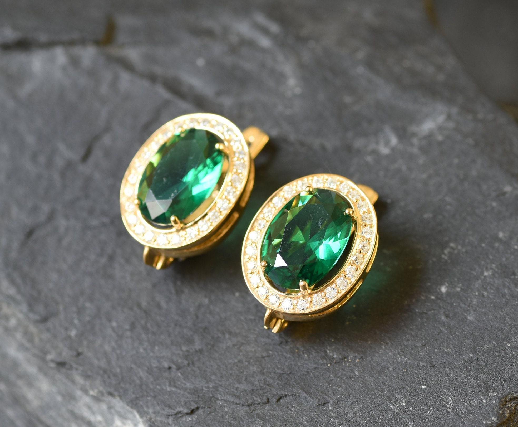 Emerald Earrings, Antique Earrings, Vintage Earrings, Created Emerald, Diana Earrings, Princess Diana, Antique Emerald, Silver Earrings(1)