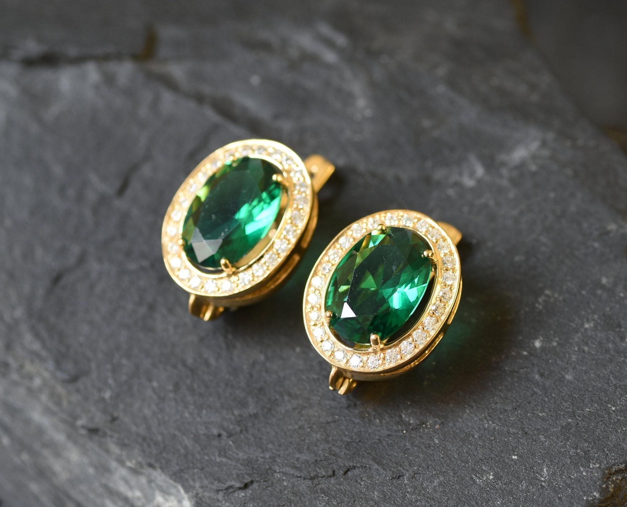 Emerald Earrings, Antique Earrings, Vintage Earrings, Created Emerald, Diana Earrings, Princess Diana, Antique Emerald, Silver Earrings(1)