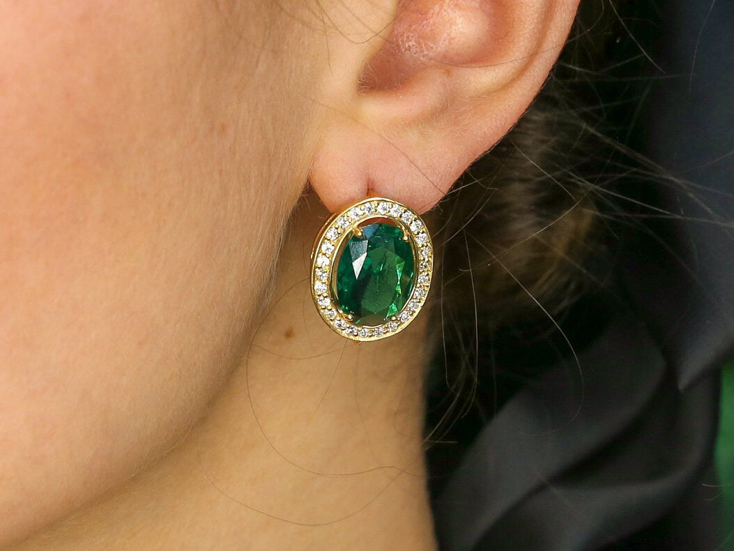 Emerald Earrings, Antique Earrings, Vintage Earrings, Created Emerald, Diana Earrings, Princess Diana, Antique Emerald, Silver Earrings(1)