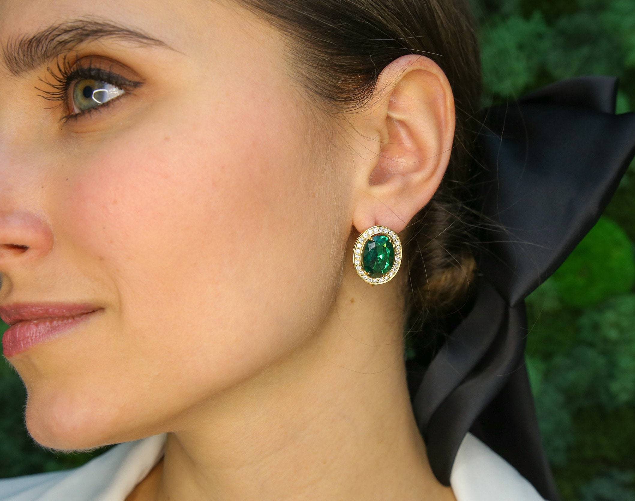 Emerald Earrings, Antique Earrings, Vintage Earrings, Created Emerald, Diana Earrings, Princess Diana, Antique Emerald, Silver Earrings(1)