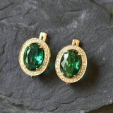 Victorian Emerald Earrings - Emerald Statement Studs - Halo Emerald Earrings