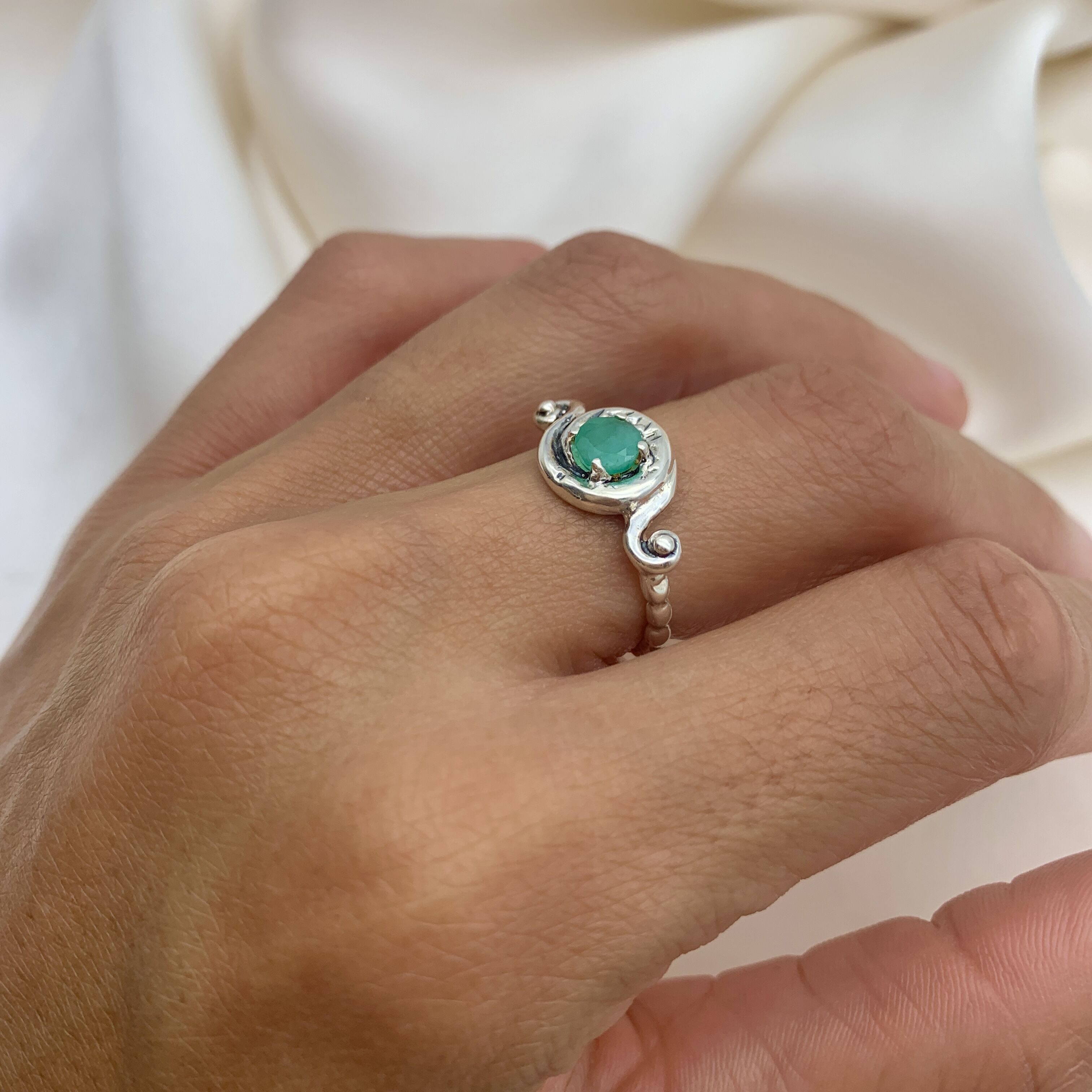 Elegant 925 Sterling Silver Natural Emerald Ring with prong setting, perfect gift for May birthdays and special occasions.