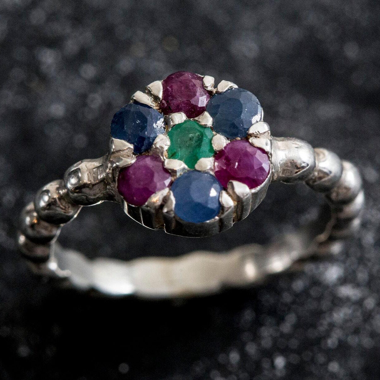 Natural Sapphire Ring made in 925 Sterling Silver with Round Natural Blue Sapphire in Cluster setting, September Birthstone gift idea, symbolizes sincerity, truth, and faithfulness, ideal for everyday wear and perfect for birthday gifting and special occasions.