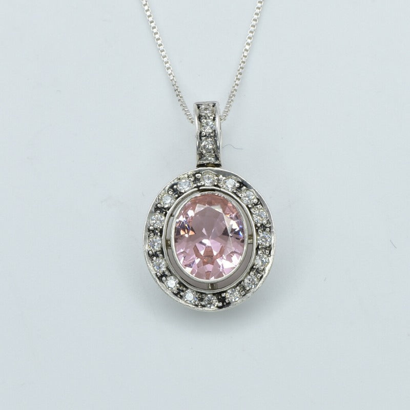Morganite Pendant, Created Morganite, Victorian Pendant, Pink Vintage Pendant, Pink Diamond Pendant, Pink Pendant, Silver Pendant, Morganite