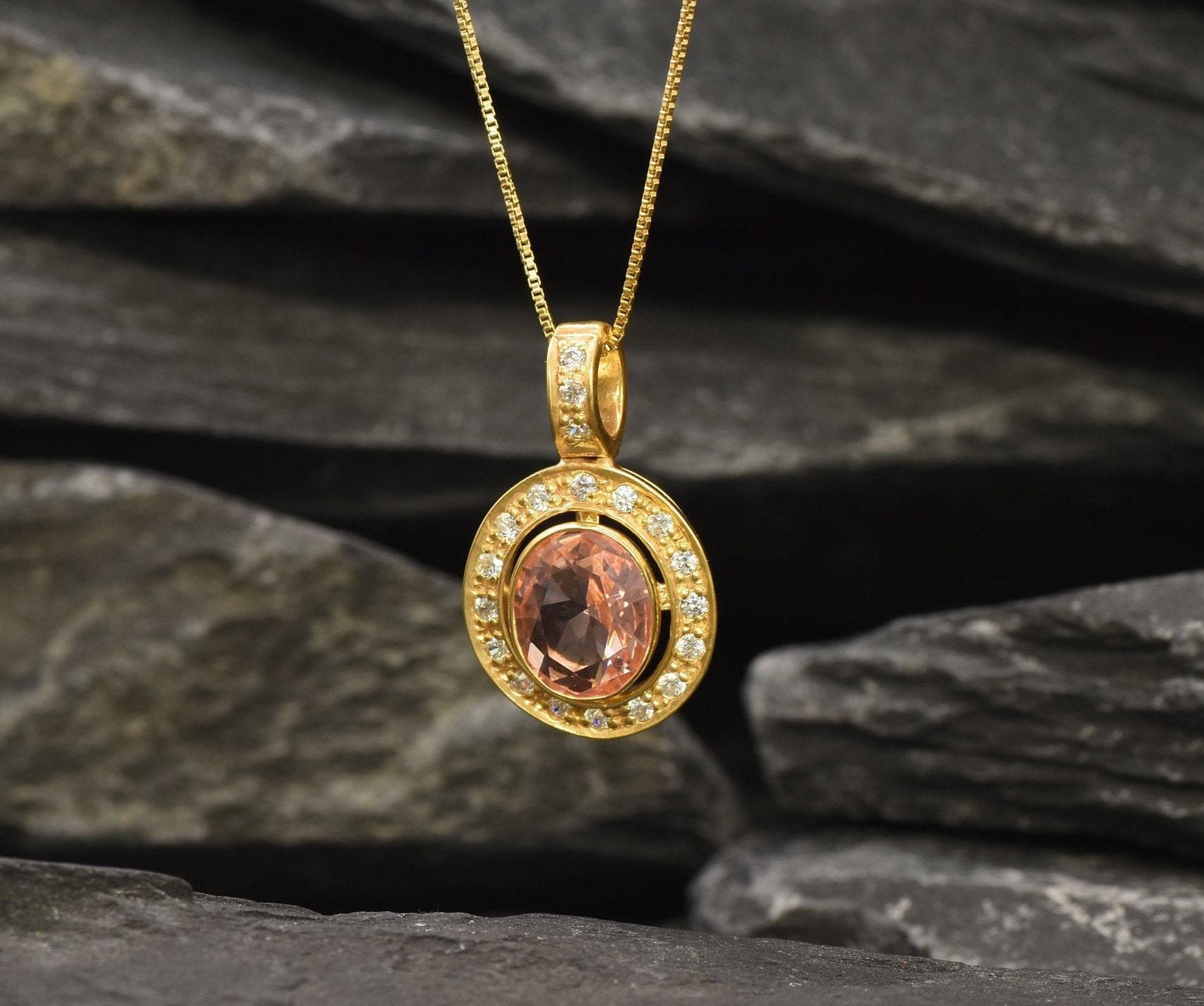 Morganite Pendant, Created Morganite, Victorian Pendant, Pink Vintage Pendant, Pink Diamond Pendant, Pink Pendant, Silver Pendant, Morganite(1)