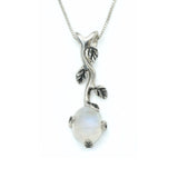 Long Moonstone Pendant - Rainbow Moonstone Necklace - Vintage Leaf Necklace
