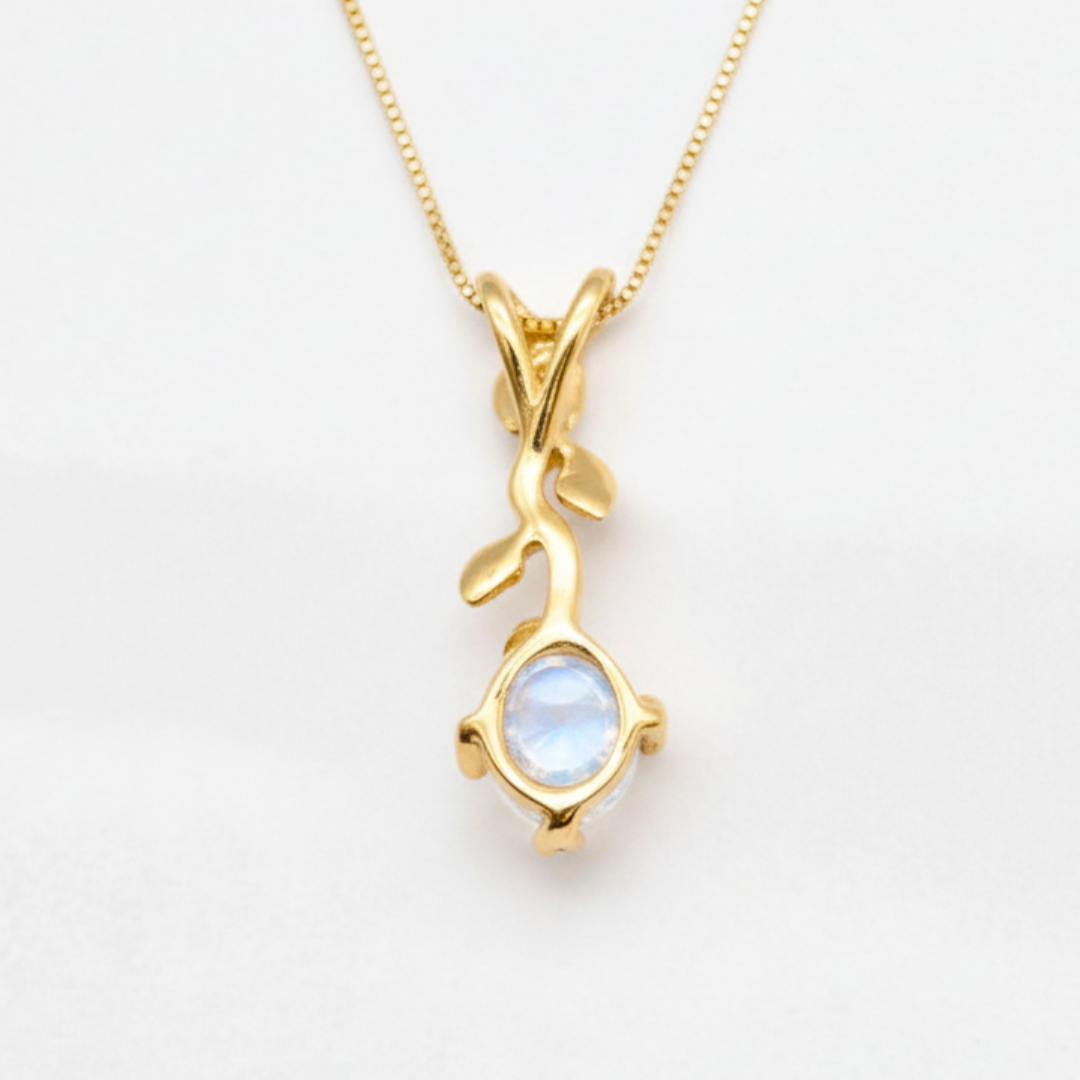 Radiant 18k Gold Vermeil Moonstone Pendant with oval rainbow stone, symbolizing hope and healing, perfect for everyday elegance.