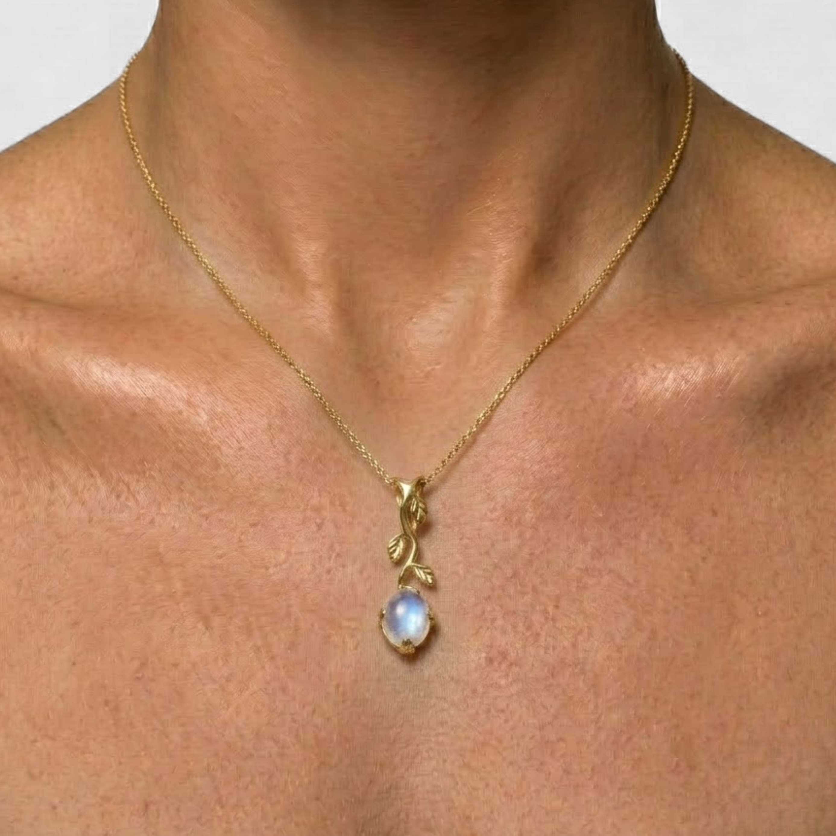Elegant Natural Moonstone Pendant in 18k Gold Vermeil with prong setting, perfect gift for June birthdays and special occasions.