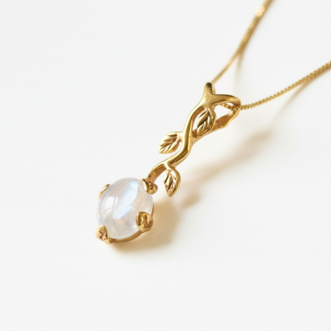 Stylish 18k Gold Vermeil Moonstone Pendant with Oval Rainbow Moonstone, a stunning accessory for daily wear and special gifts.