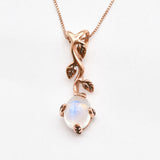 Leaf Moonstone Pendant - Natural Rainbow Moonstone Necklace - Gold Moonstone Pendant
