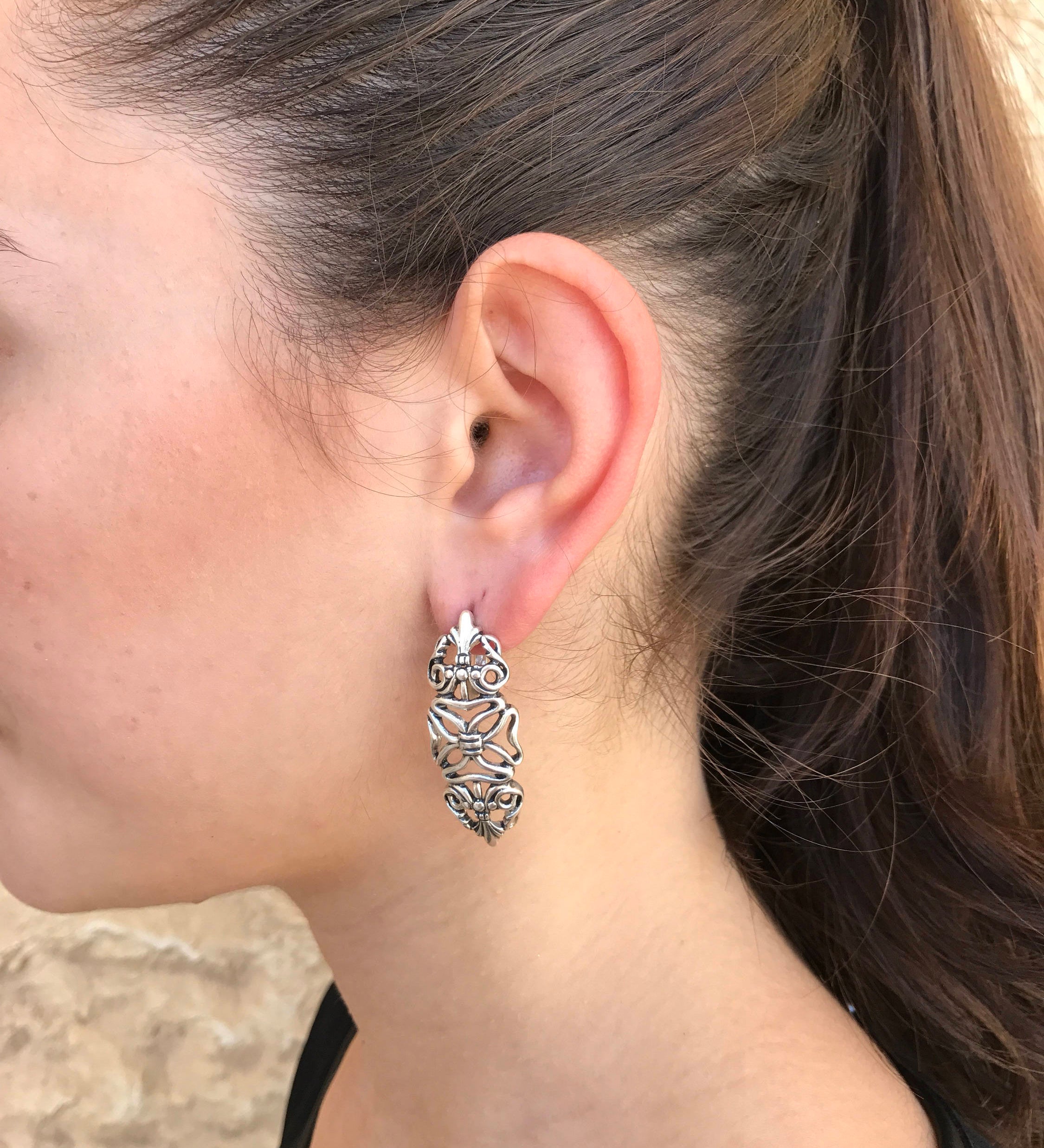 Large Silver Earrings, Long Earrings, Statement Earrings, Ornament Earrings, Unique Boho Earrings, Artistic Earrings, 925 Sterling Silver