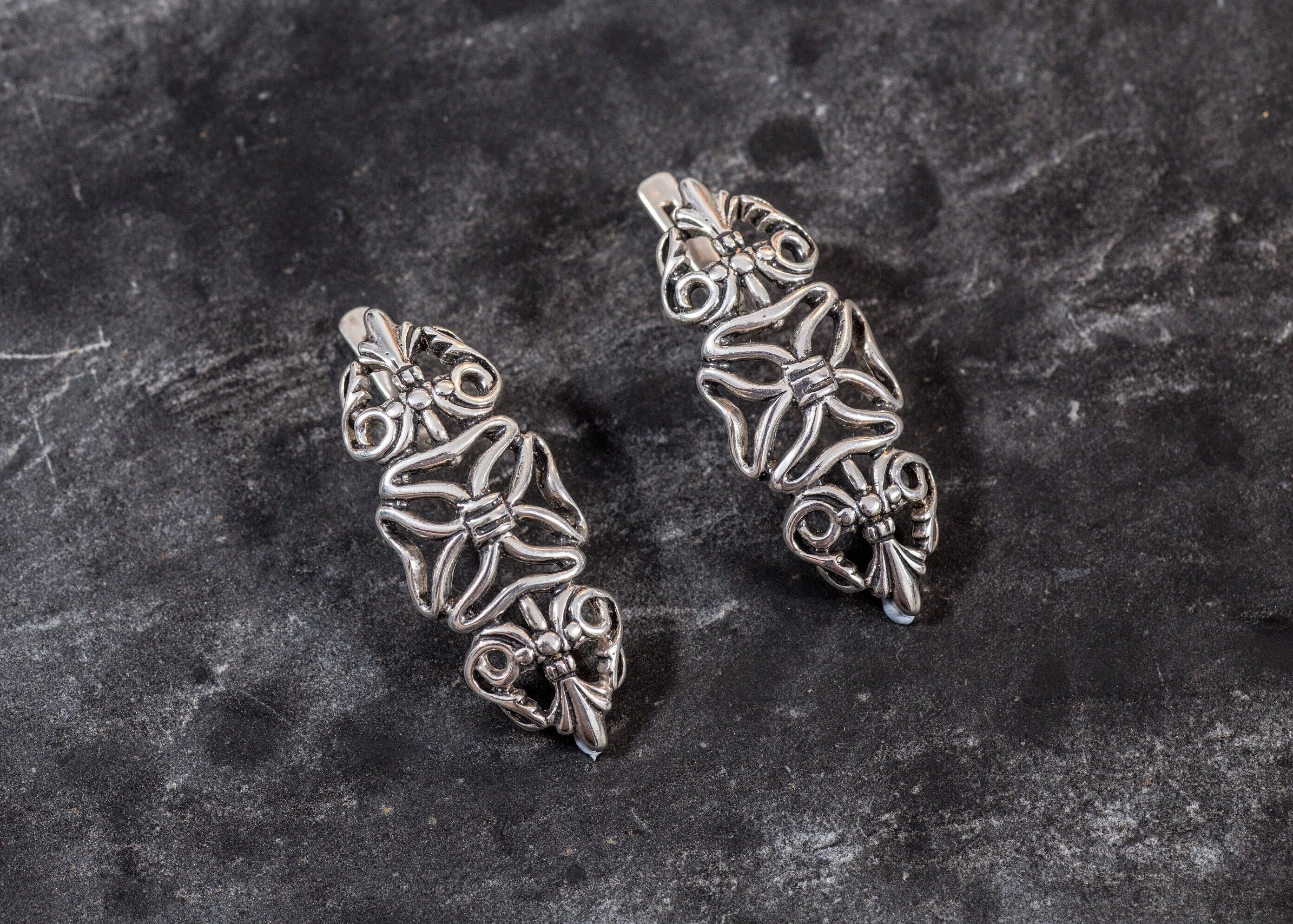 Large Silver Earrings, Long Earrings, Statement Earrings, Ornament Earrings, Unique Boho Earrings, Artistic Earrings, 925 Sterling Silver