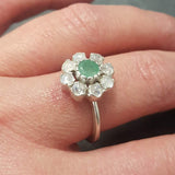 White Flower Ring - Real Emerald Ring - Flower Moonstone Ring