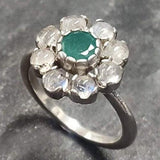 White Flower Ring - Real Emerald Ring - Flower Moonstone Ring