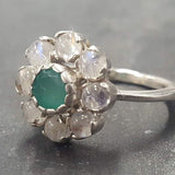 White Flower Ring - Real Emerald Ring - Flower Moonstone Ring